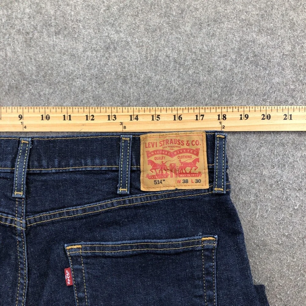 Levis 514 Jeans Mens 38x30 Blue Dark Wash Regular Straight Denim Pants Casual